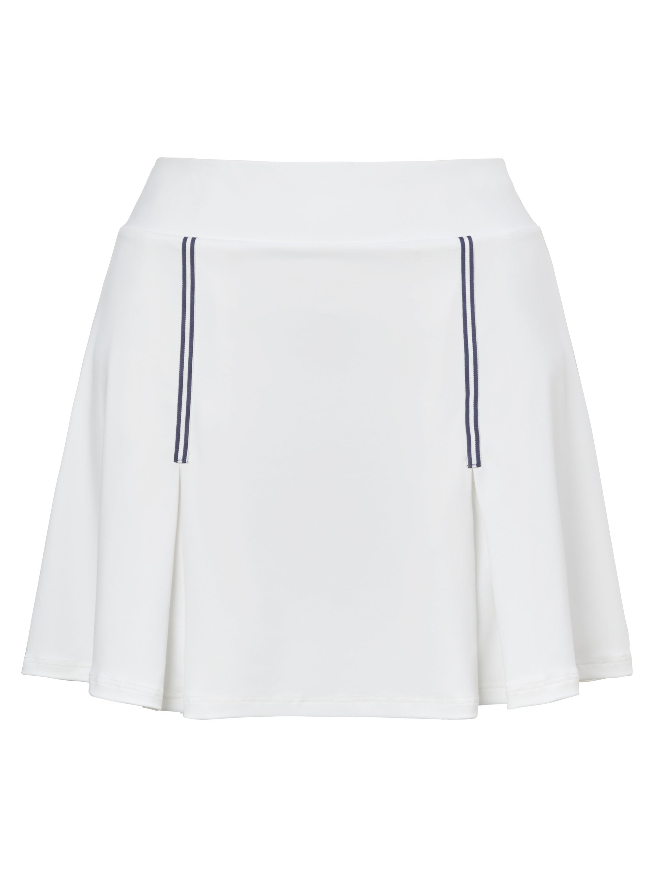 White tennis skort with navy and white trim