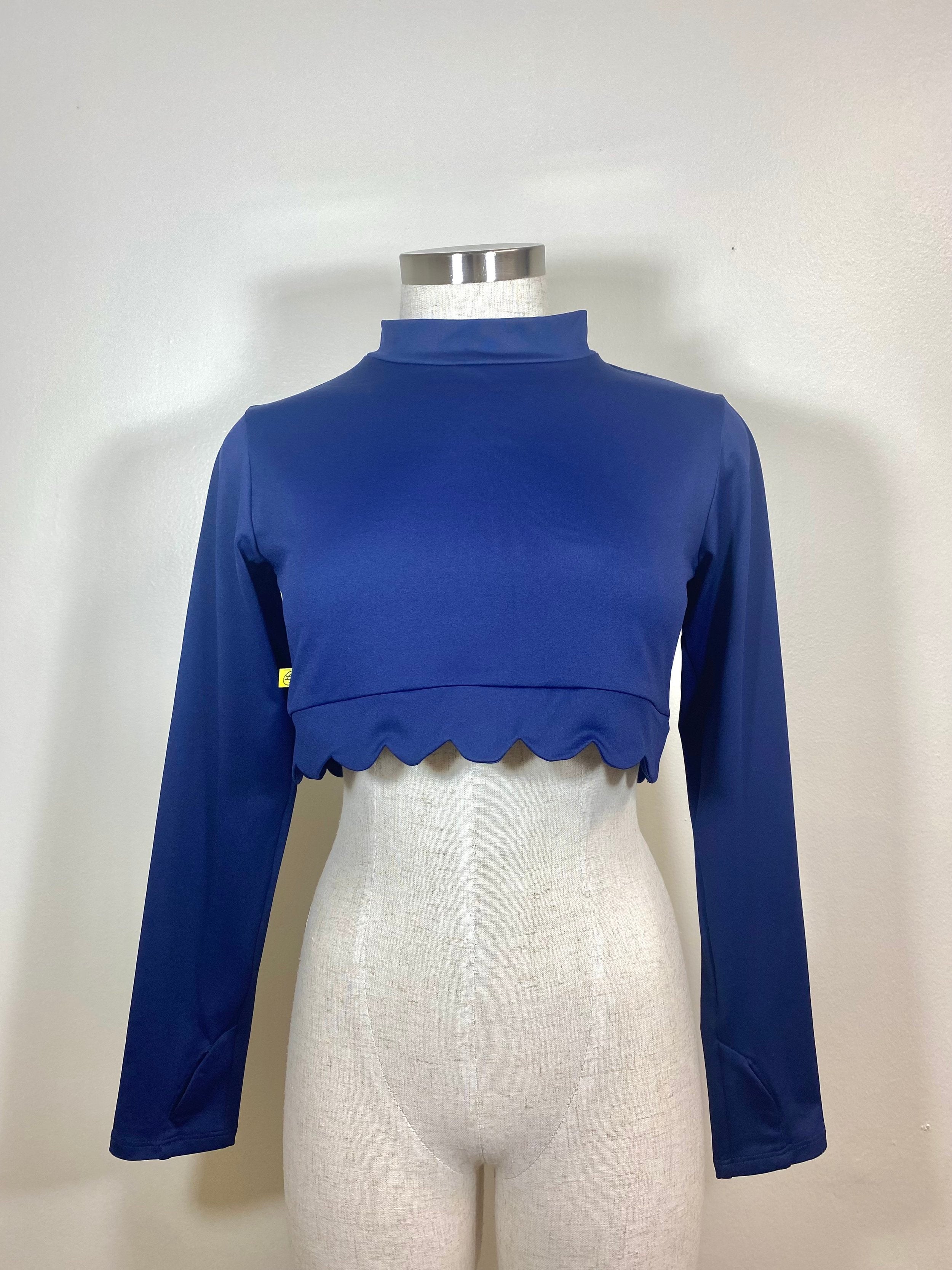 Navy cropped tennis long sleeve shirt for women
