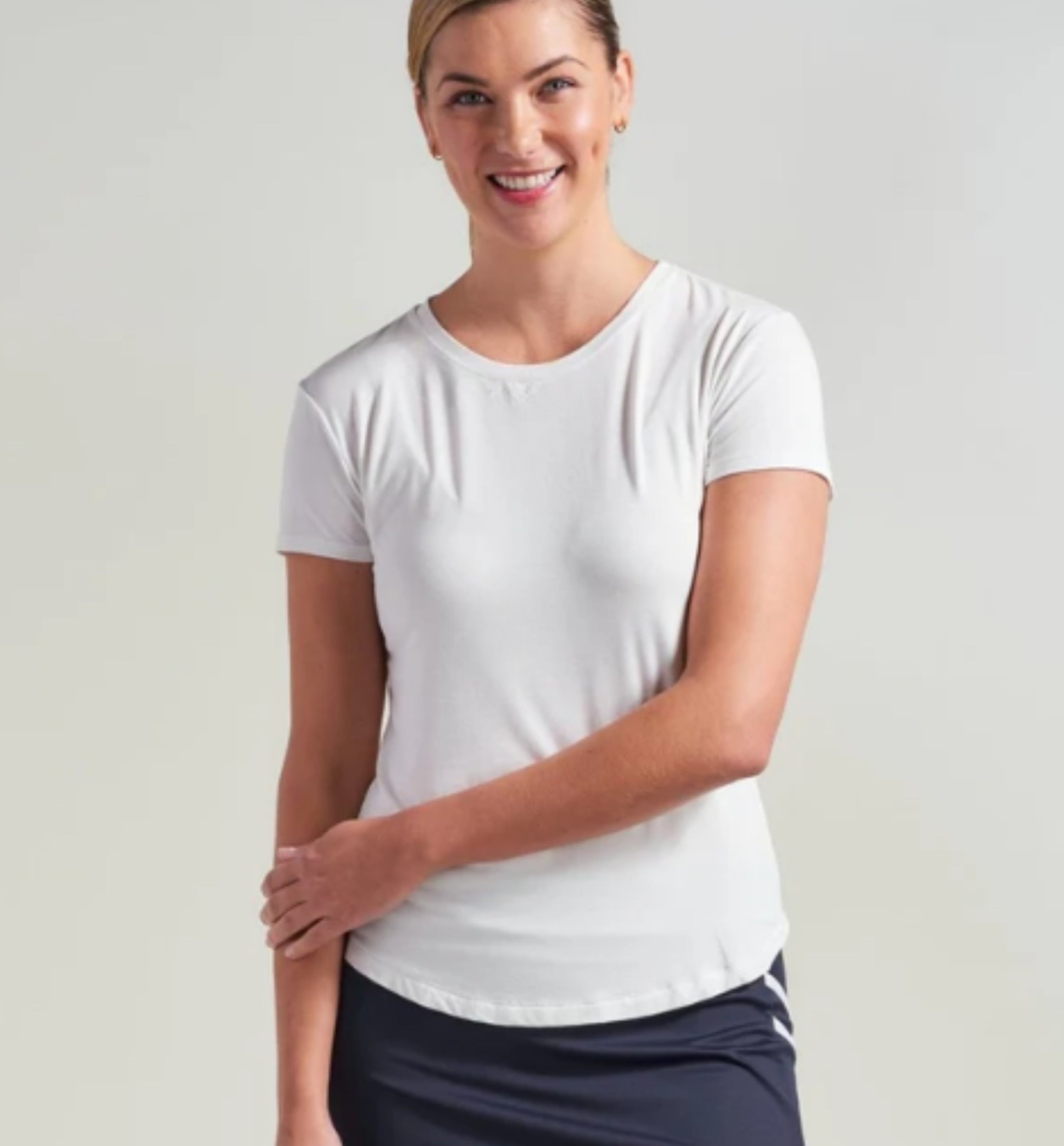 All white short sleeve tennis shirt for women