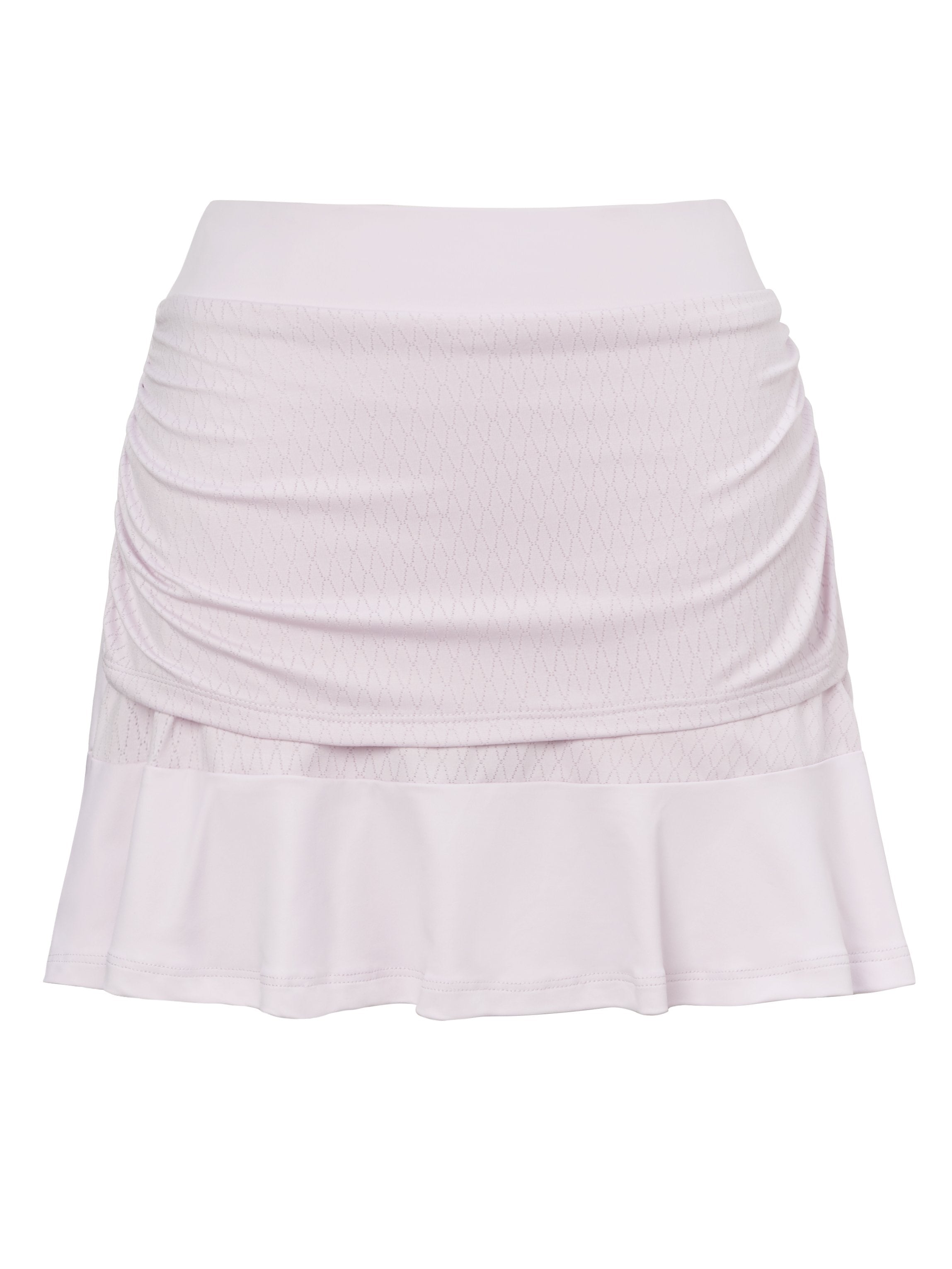 Women's tennis skort with ruching along sides.
