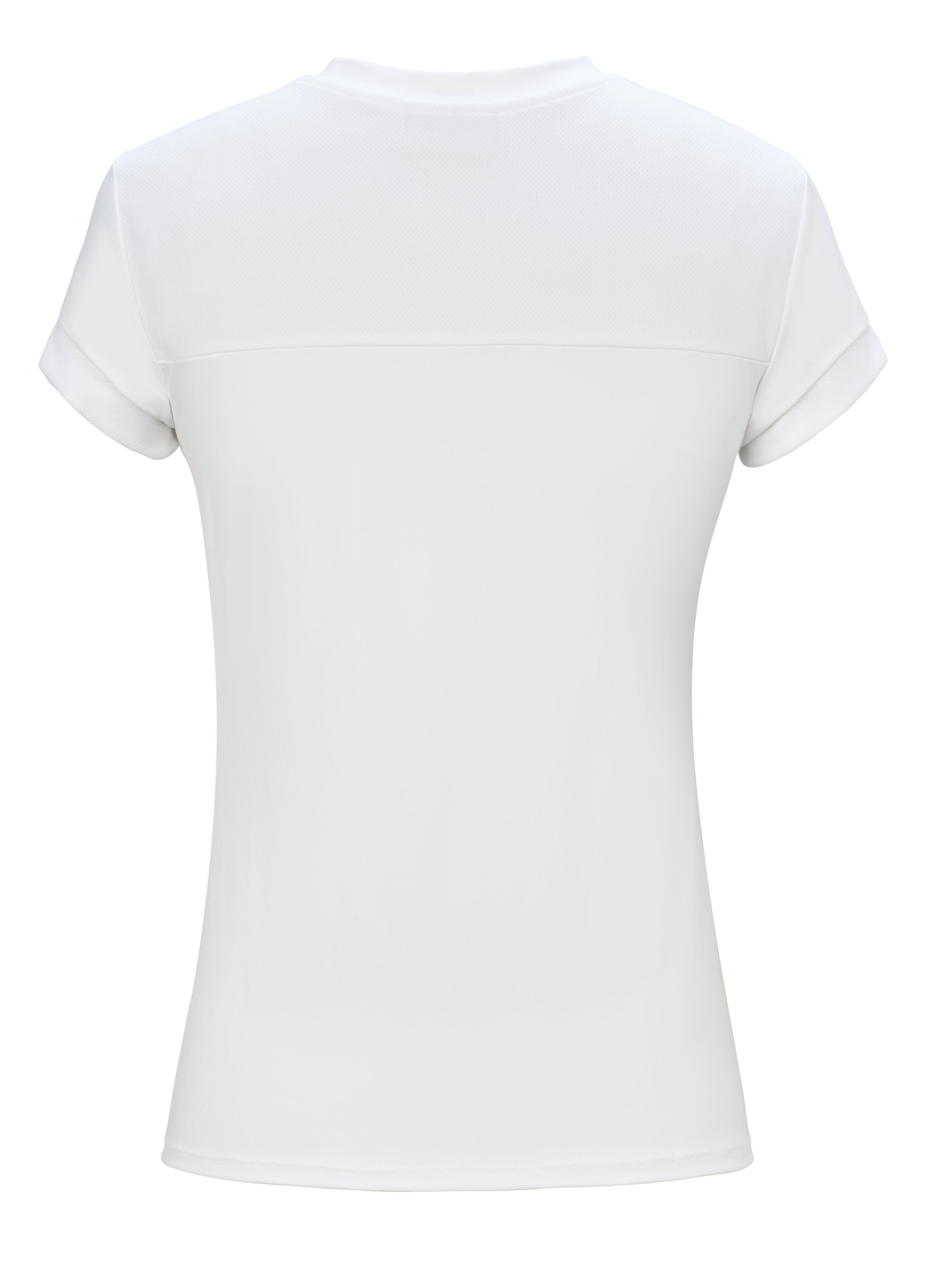 Back view of women's tennis t-shirt in all white.