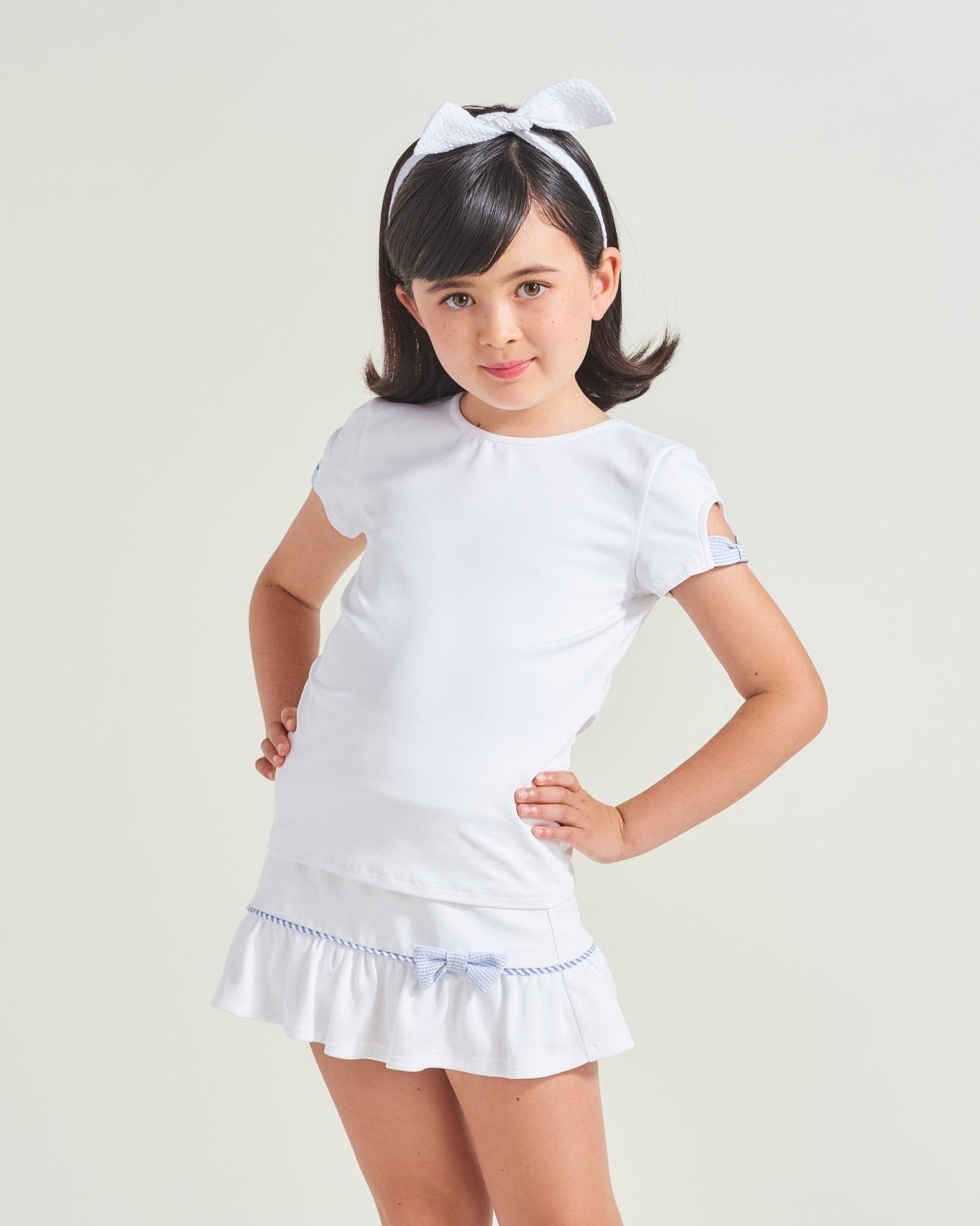 Girls Seersucker Bow Shirt